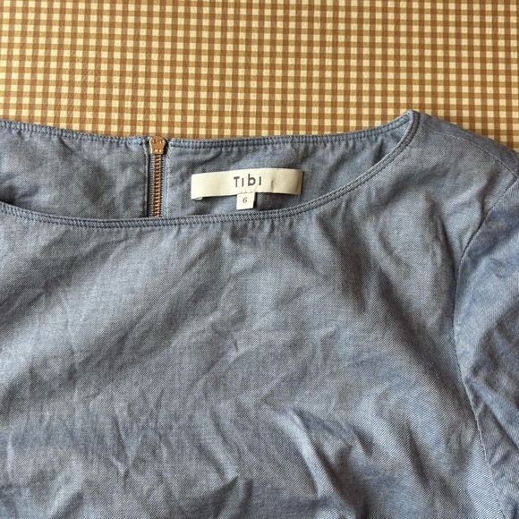 TIBI Women’s size 6 shirt top ruched sleeve. Back zipper. Cotton - Picture 5 of 14